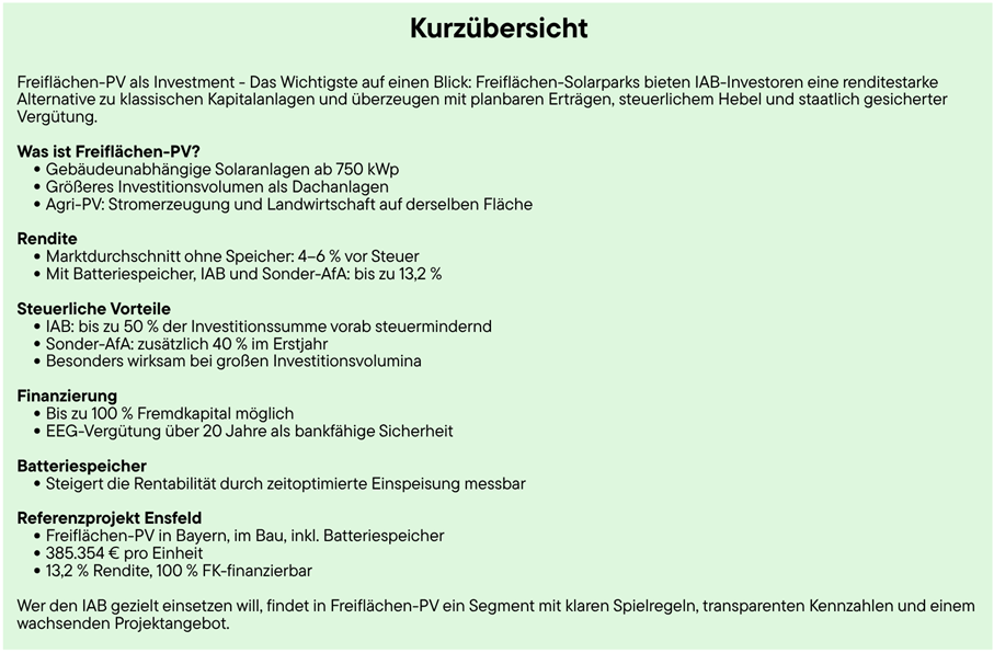 Kurzübersicht für den Blog zu Freiflächen-Photovoltaik von hellgrün Energie