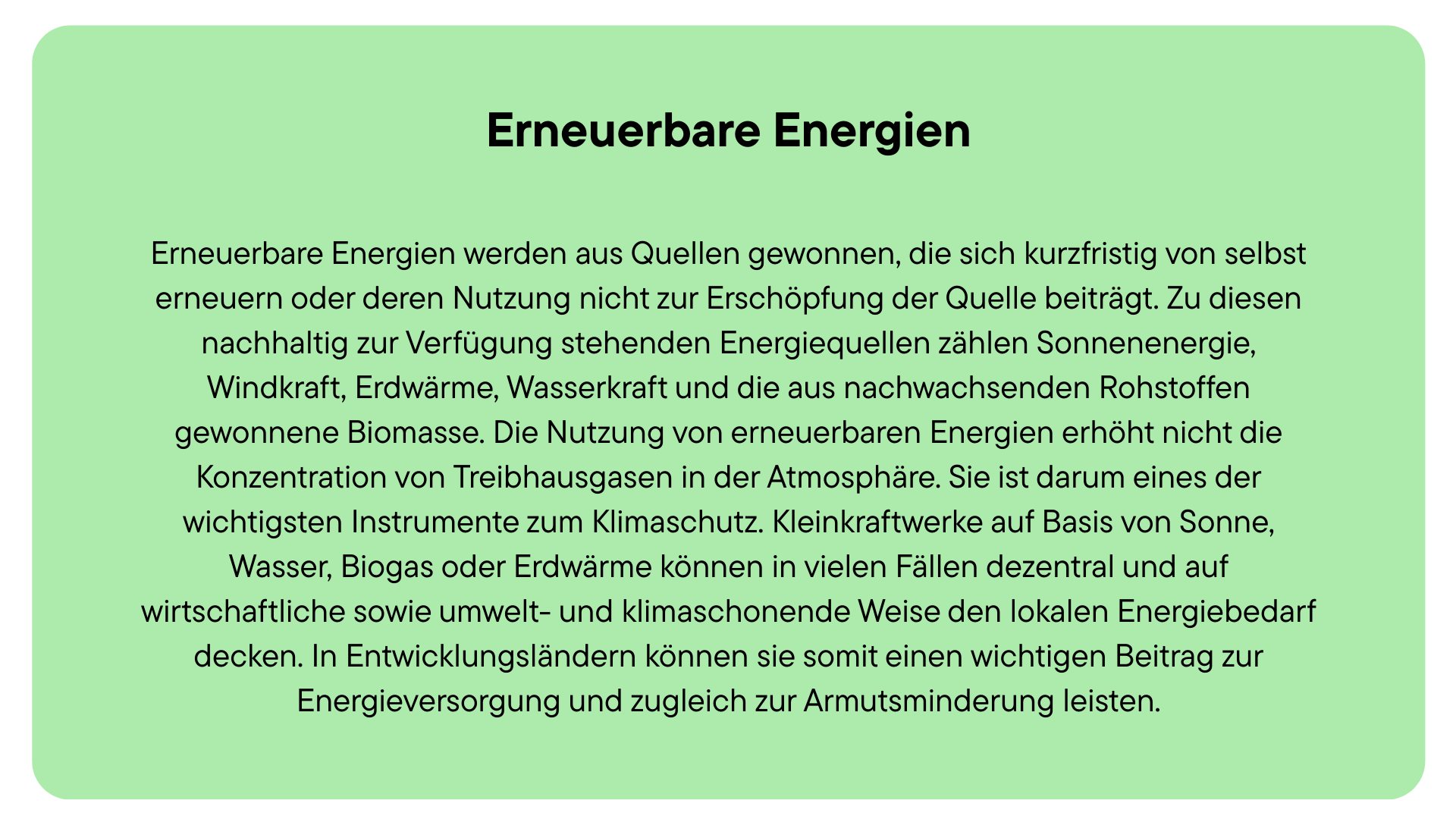 Bild zeigt die Definition von erneuerbarer Energie nach dem BMZ