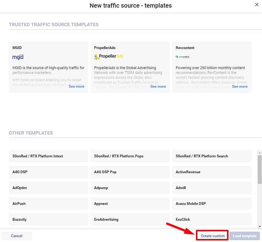 Voluum Custom traffic source configuration