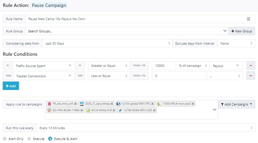 theoptimizer pause campaign rule