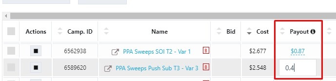 offer payout value theoptimizer