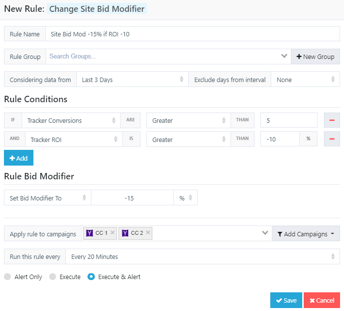 Yahoo Gemini Site Bid Modifier Rules