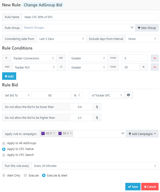 Yahoo Gemini Ad Group Bid Rules