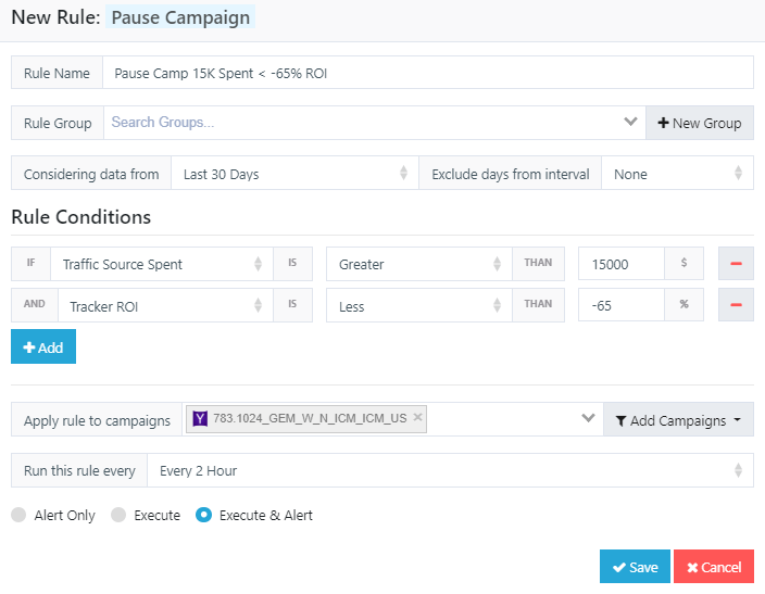 Yahoo Gemini Campaign Level Rule