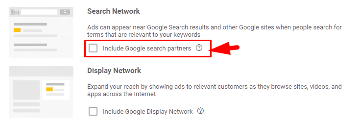 google search network settings