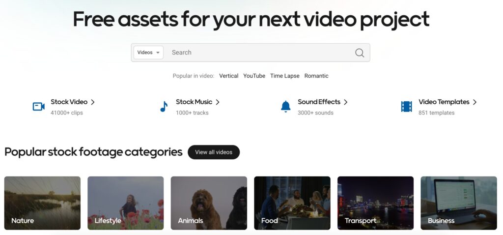 This image shows MixKit, a free platform where you can find stock videos and music for TikTok ads. 