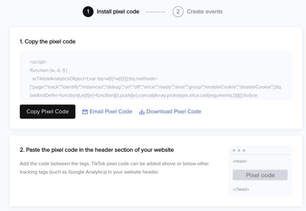 The image shows how the TikTok pixel code looks like. 