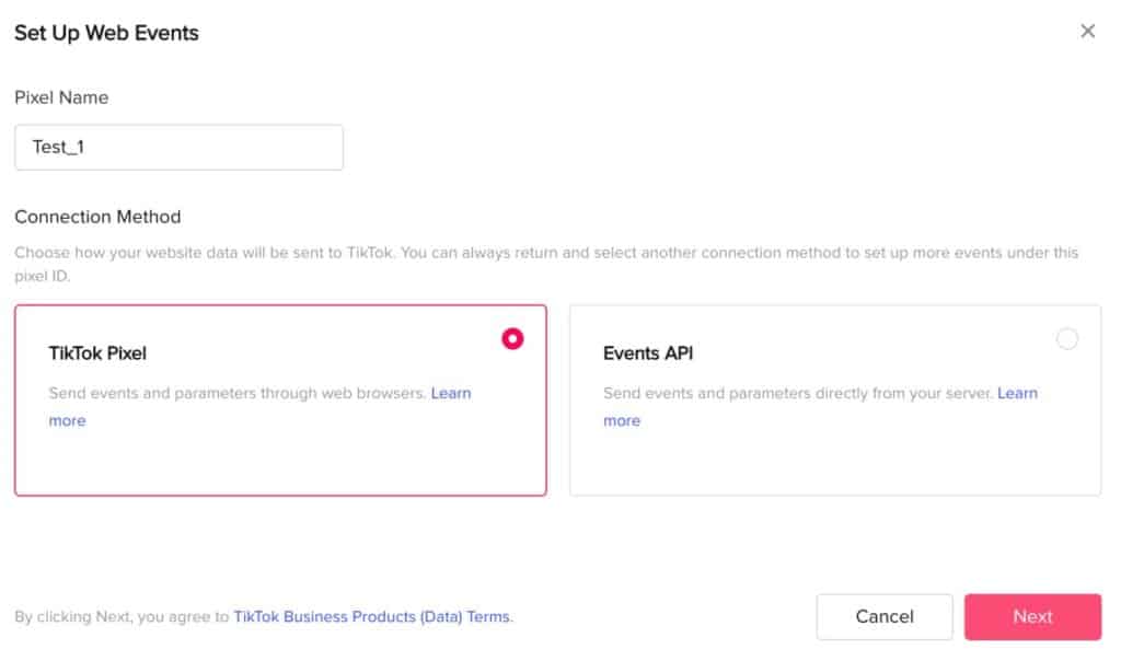 This image shows the second step of how to set up a TikTok pixel. 