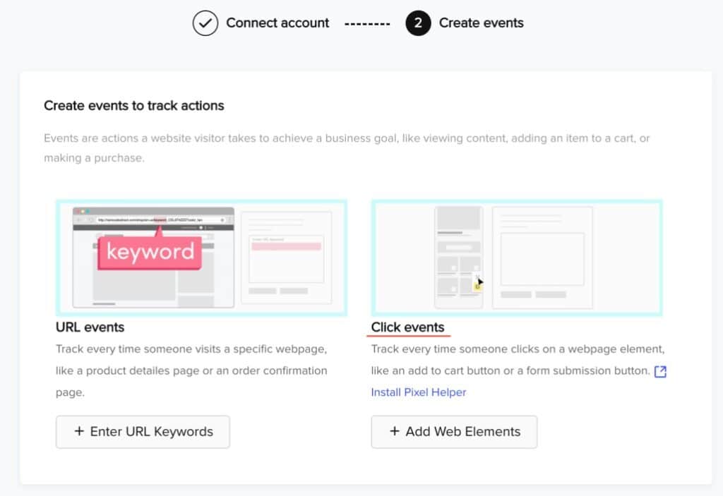 The image shows the Click Events part of how to set up a TikTok pixel. 