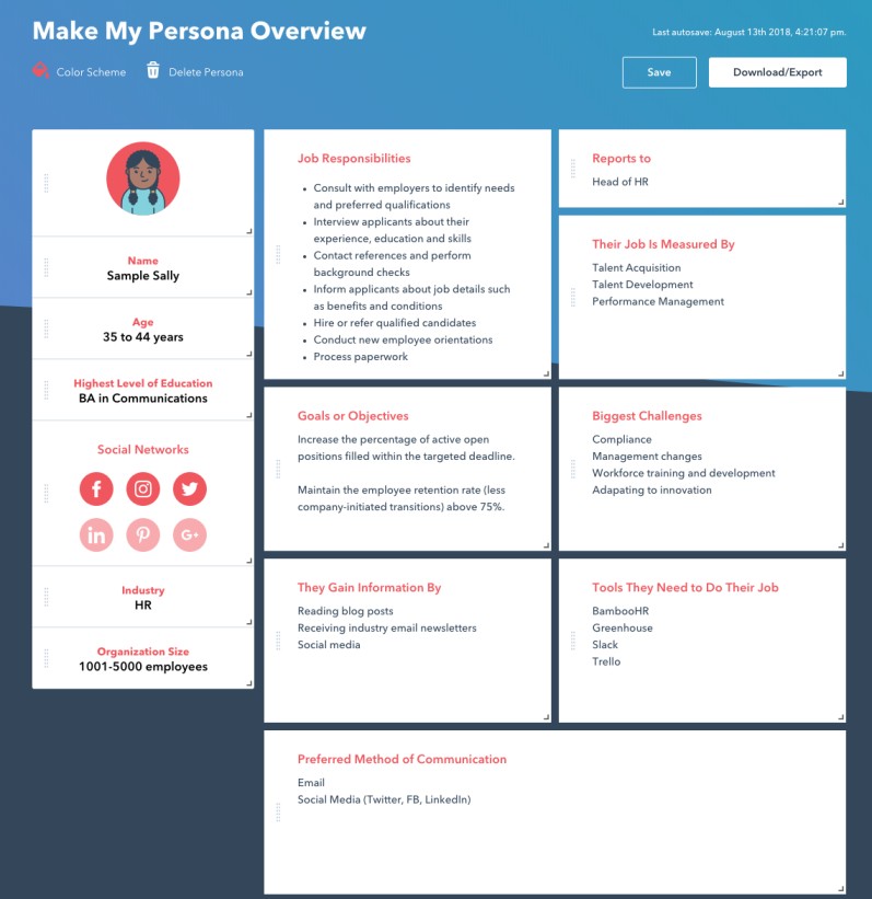 Buyer persona tool from HubSpot to help with audience targeting