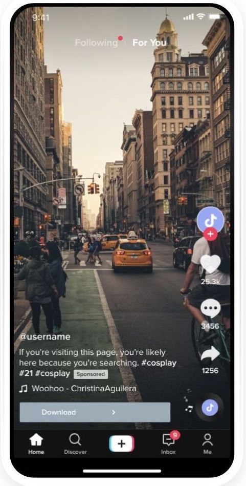 Example of TikTok in-feed advertising