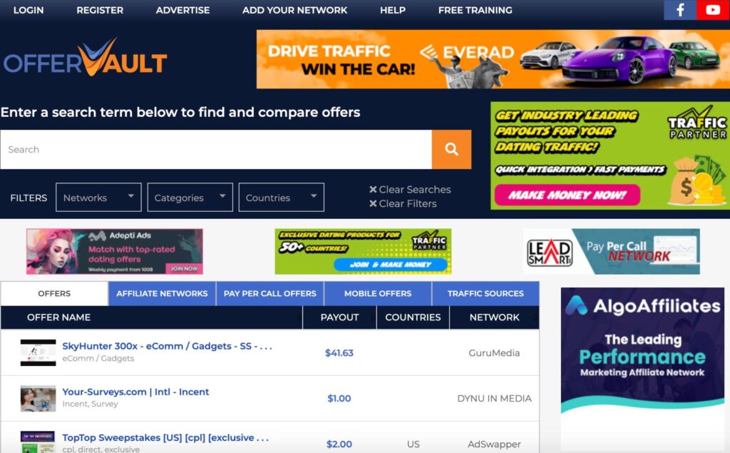 OfferVault gives an overview of top native ad offers for affiliate marketers