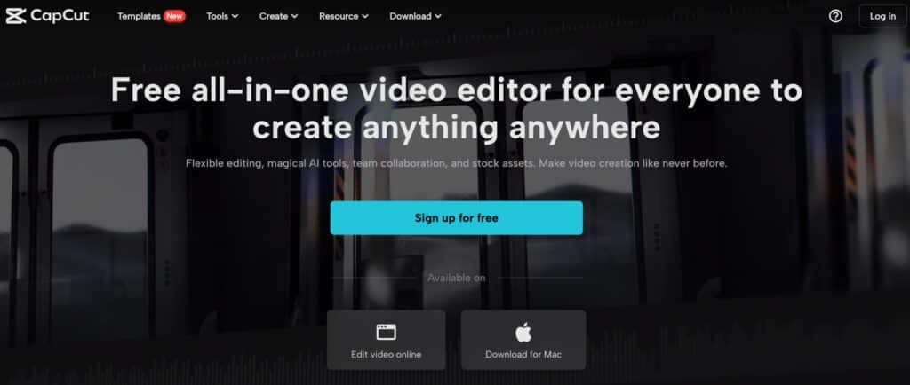 The dashboard of CapCut, free video editing tool for TikTok 