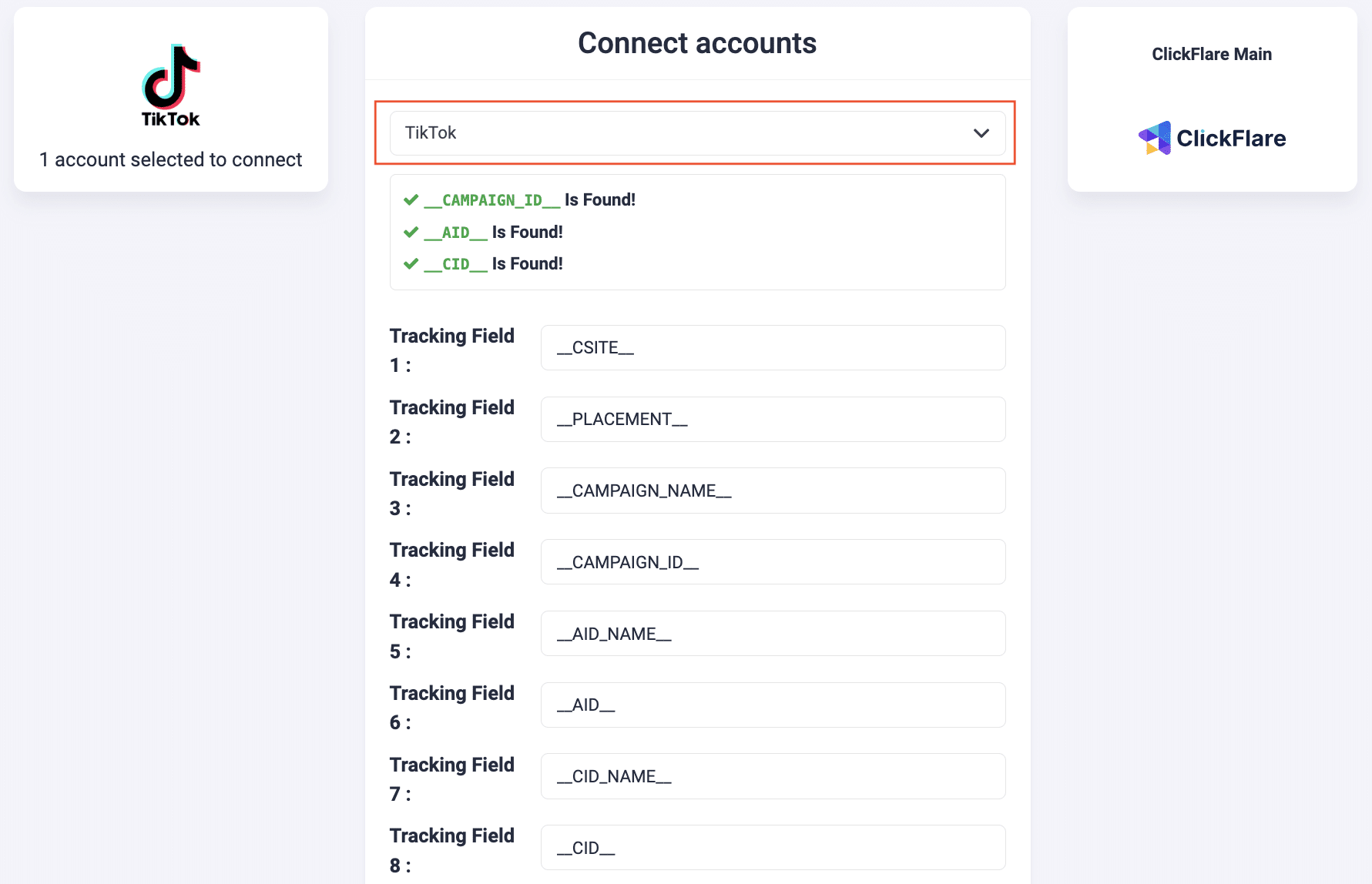 TikTok to search ClickFlare tracker