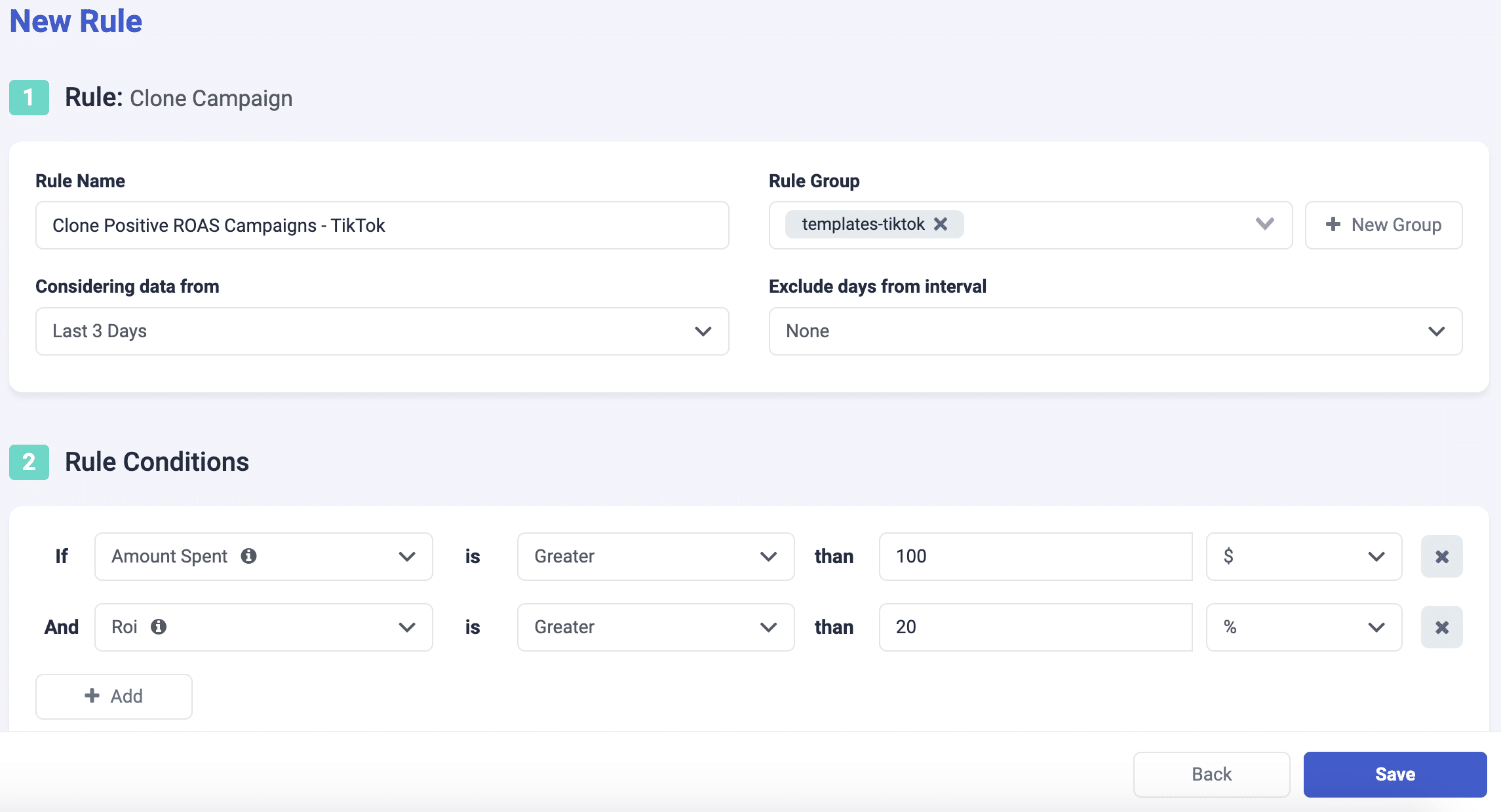 Duplicate TikTok Campaigns automatically with TheOptimizer rules (1). This is a TikTok rule example