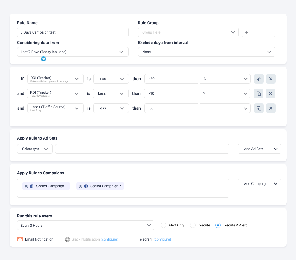 Meta Ads Rule Example - 7 Days Campaign test rule