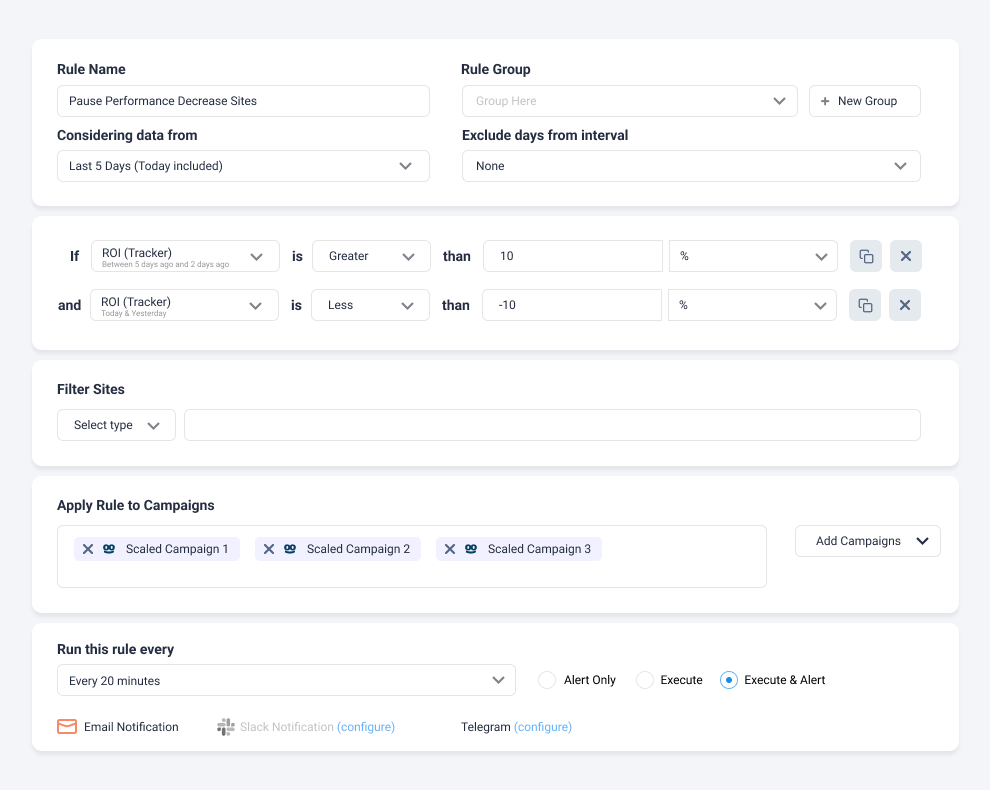 Native Ads Rule Example - Detect Publisher Site Performance Dip