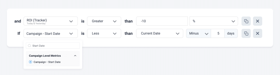 campaign start date in rule conditions