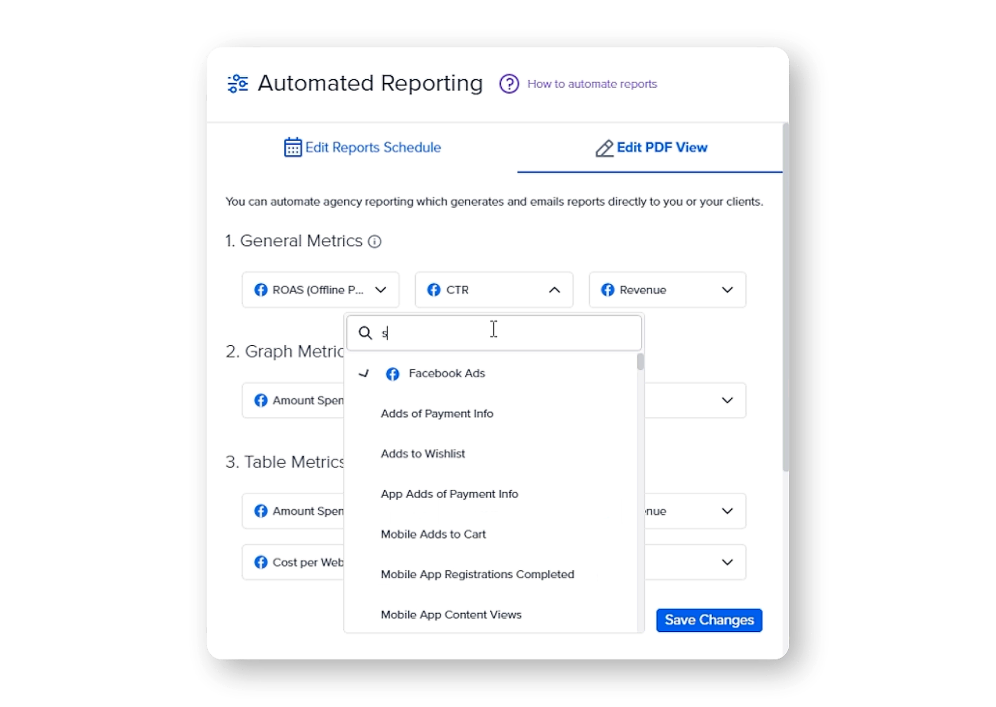 Madgicx automated reporting template showing scheduled delivery options