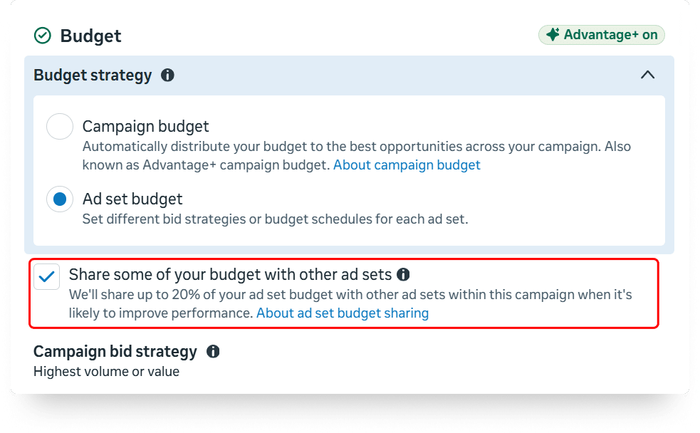 meta ads ad set budget sharing