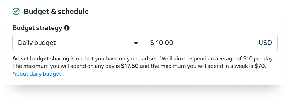 ad set budget sharing warning on ad set level settings