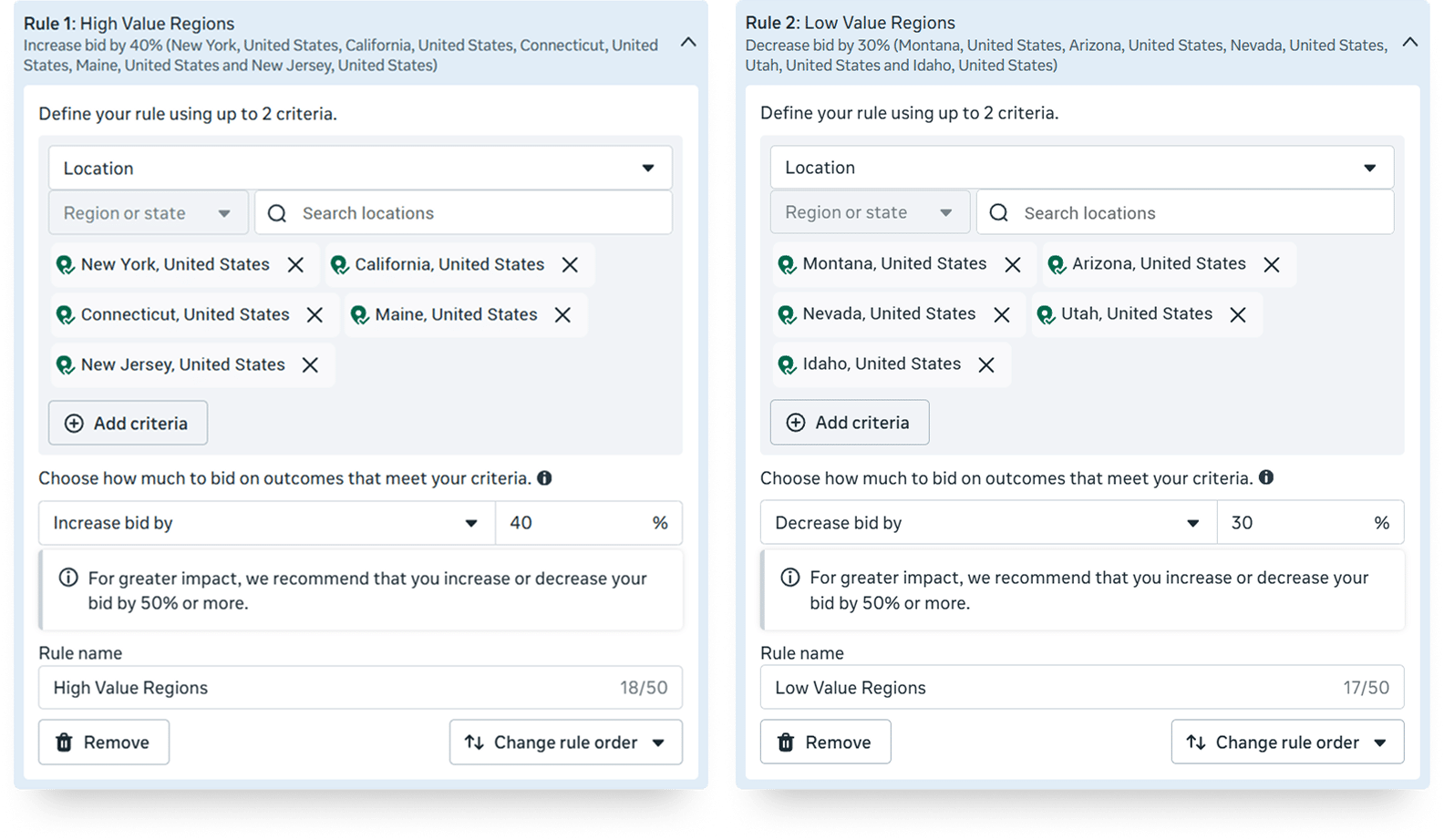 Location-based Meta Ads value rule
