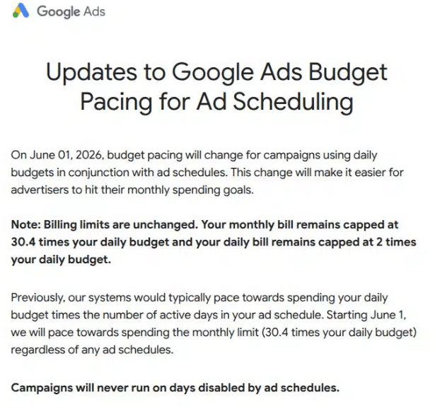 Updates to Google Ads Budget Pacing for Ad Scheduling