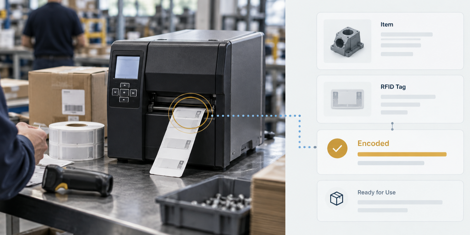 FactorySense encodes RFID tags using standards, enabling supply chain traceability and interoperability