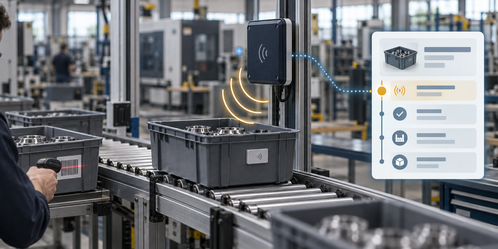 The useful RFID-versus-barcode question is whether the process should require a deliberate scan or create the event automatically.