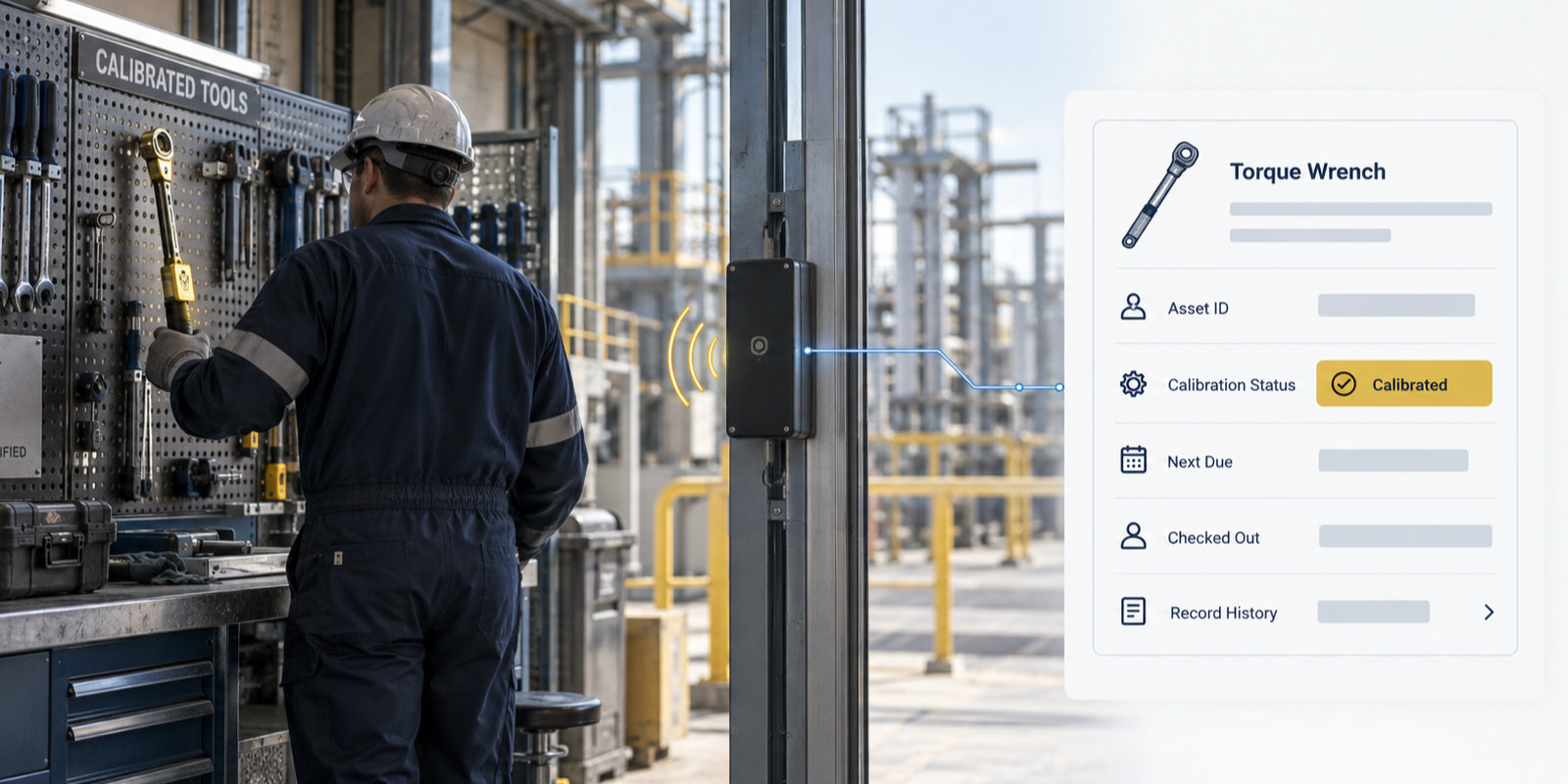 The deployment combined tool location with calibration status so technicians could find the right asset and confirm it was approved for use.