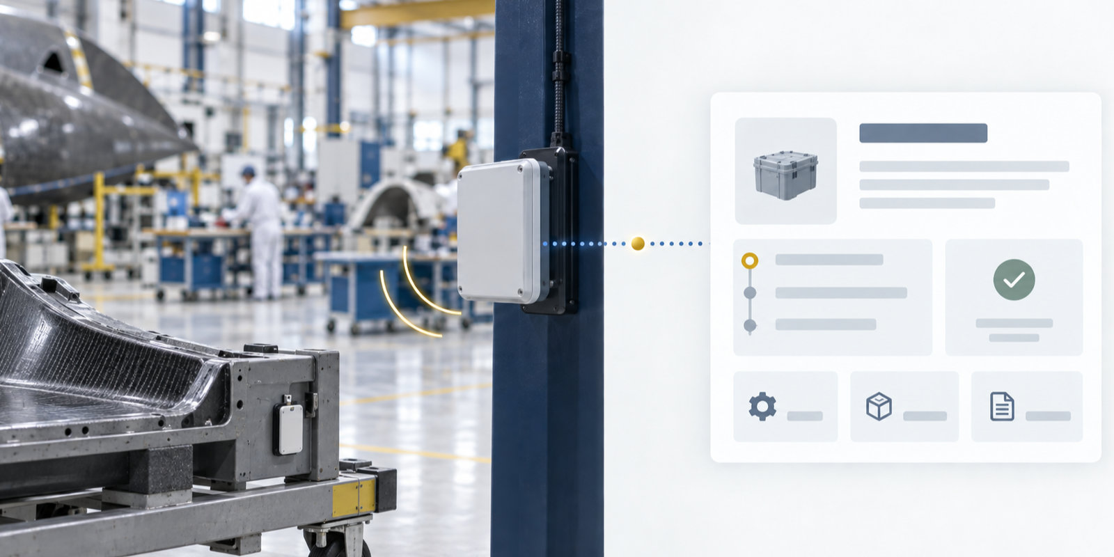 RFID observations followed composite material from receiving through selected production transitions, preserving identity alongside the ERP and MES record.