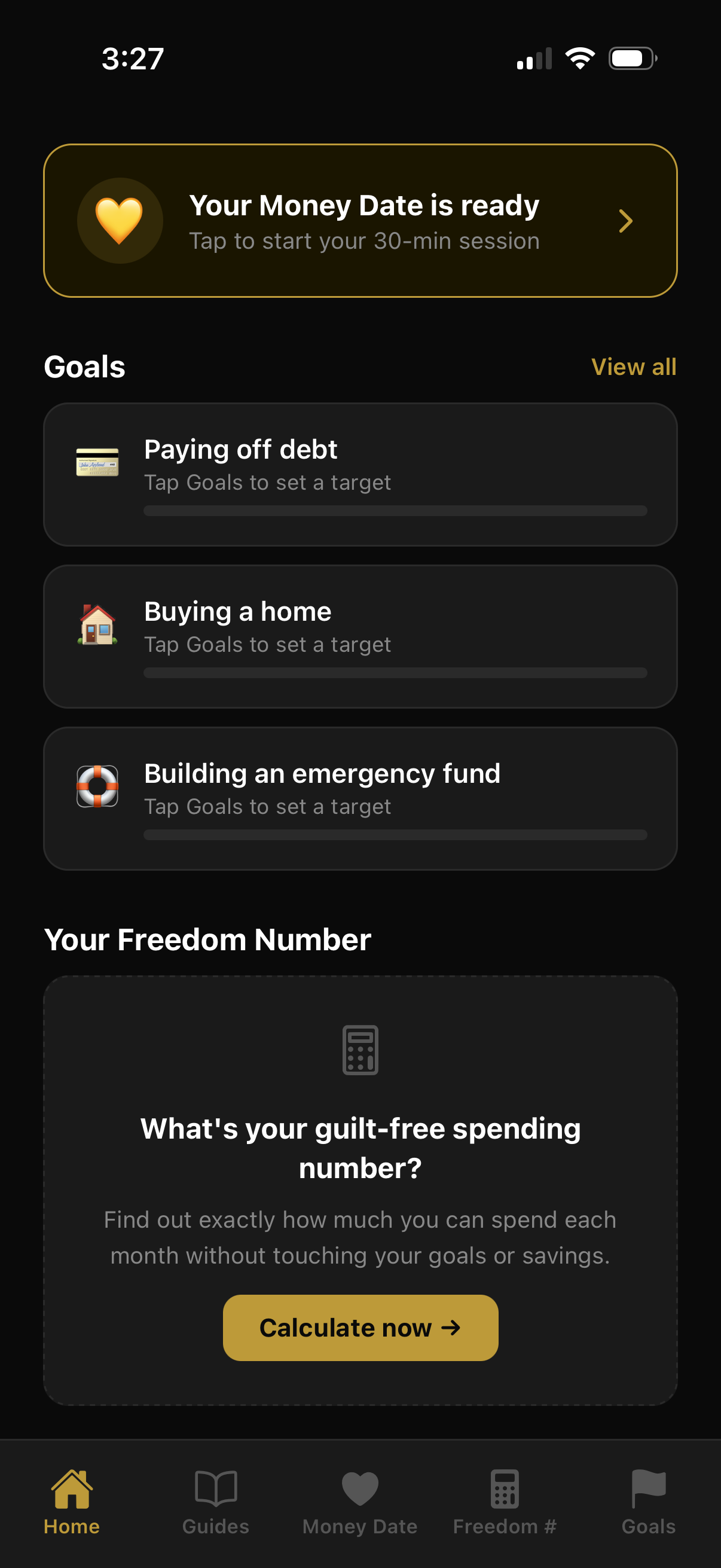 Money Date app dashboard