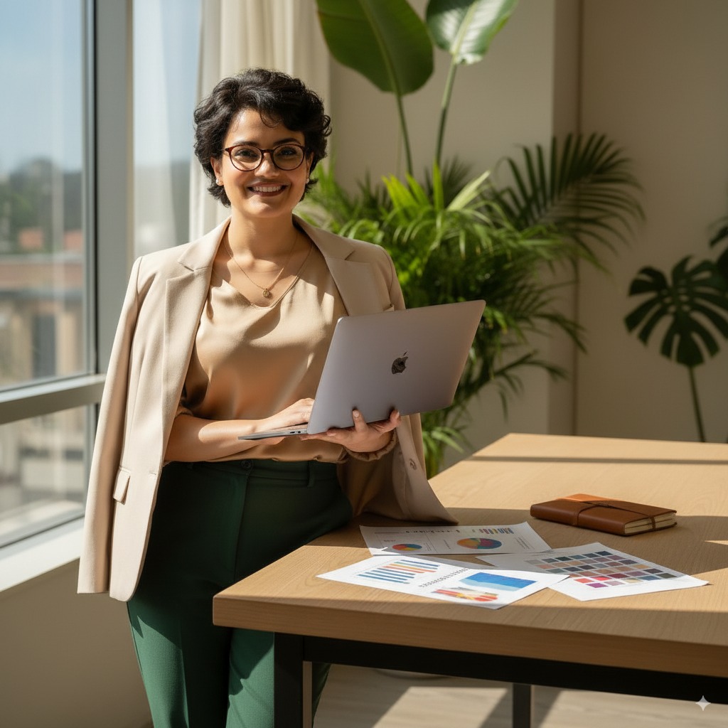 An advisor reviewing client documents in a bright, modern office