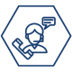 A blue hexagon with a line drawing of a telephone, and call centre worker with a speech bubble  representing Real Support