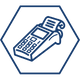 Blue line drawing of a hexagon with a payment terminal