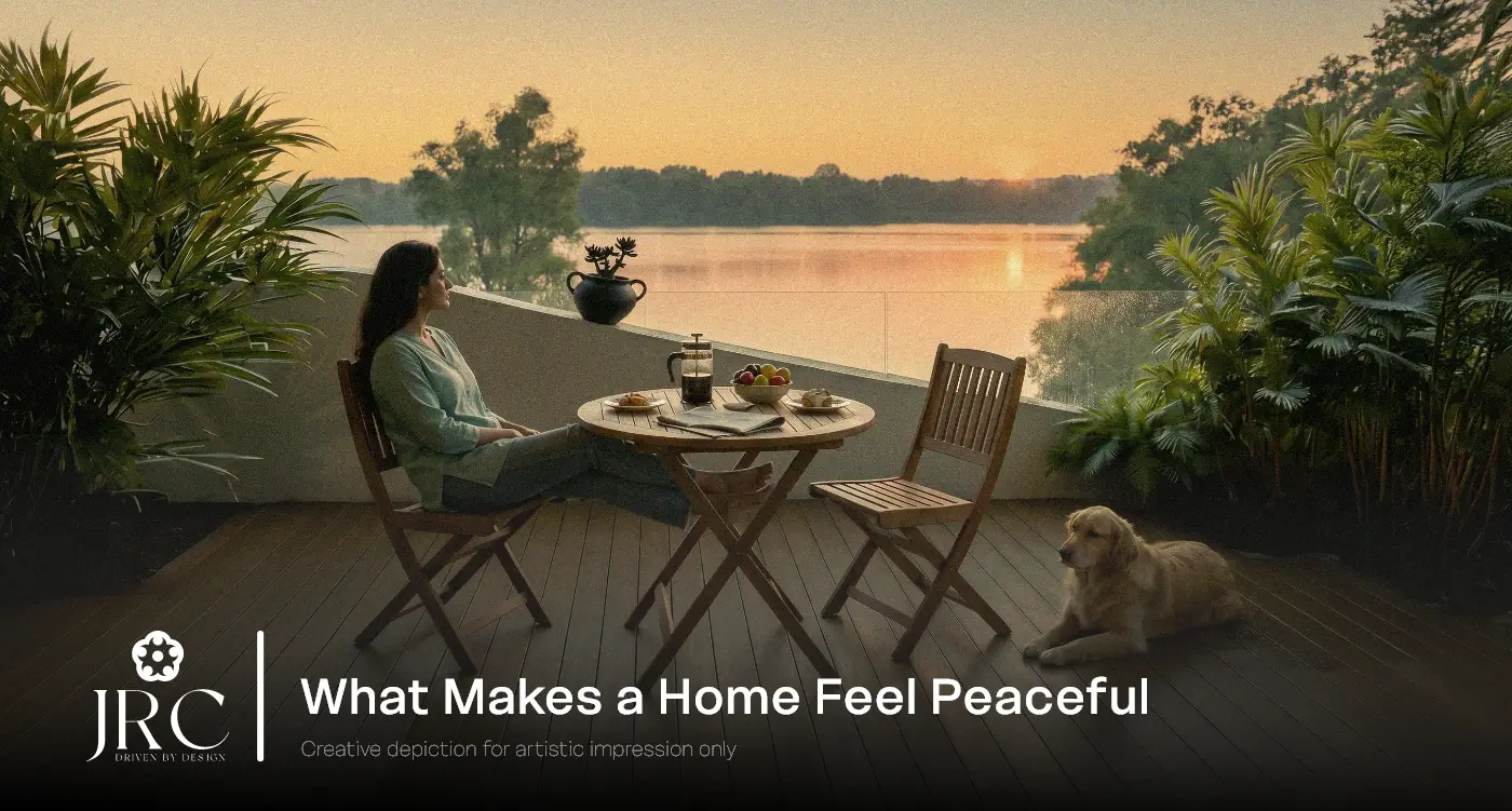 Peaceful nature-centric home featuring abundant natural light, lush greenery, open spaces, fresh-air ventilation and calming views of the surrounding landscape.