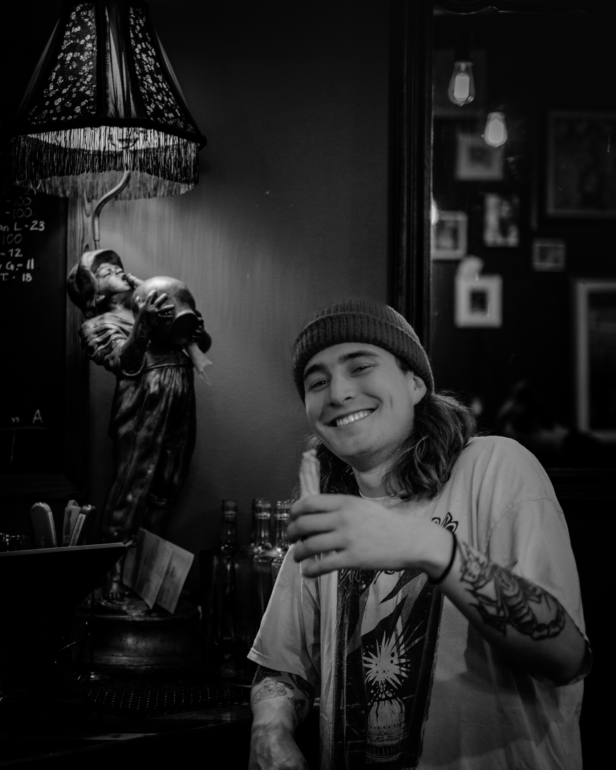 One of the regulars about to drink an Underberg bitter digestive