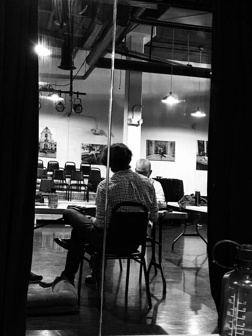 Rehearsal candid shot for a professional stage play in the theatre