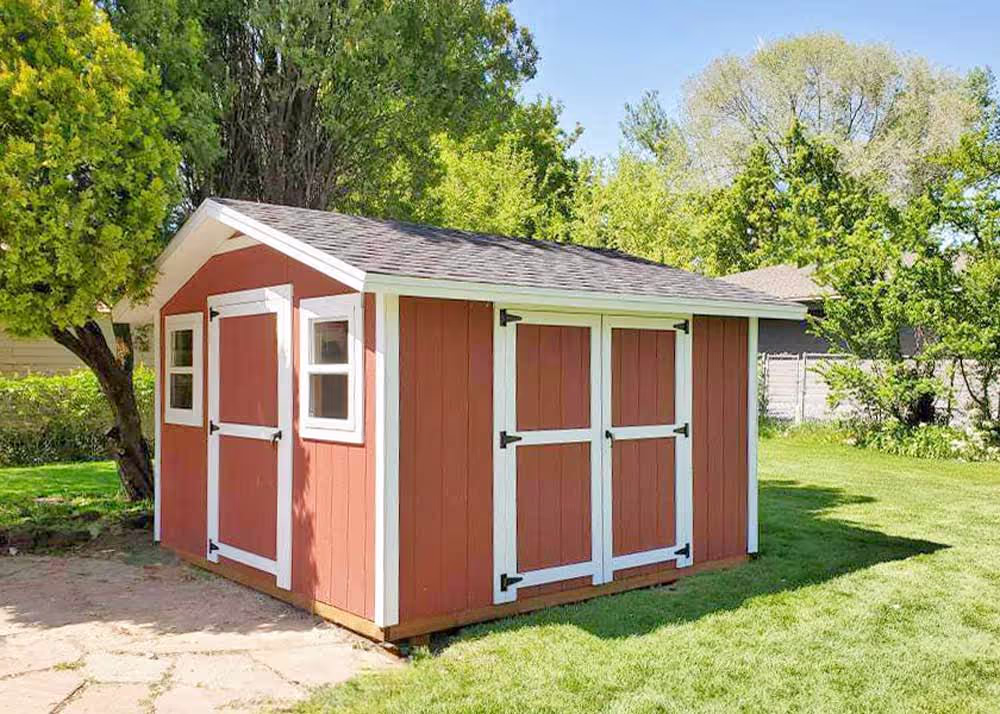 A 12 foot by 12 foot standard apex storage shed with a 12 inch roof overhang