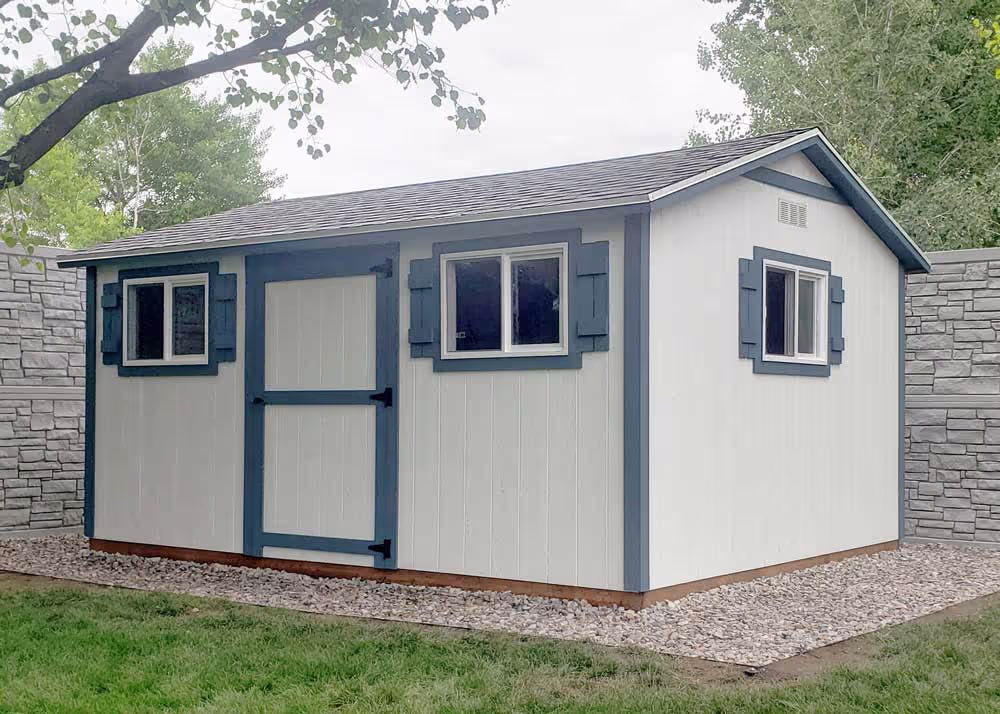 A 12x16 standard apex shed with 6 inch overhang and windows
