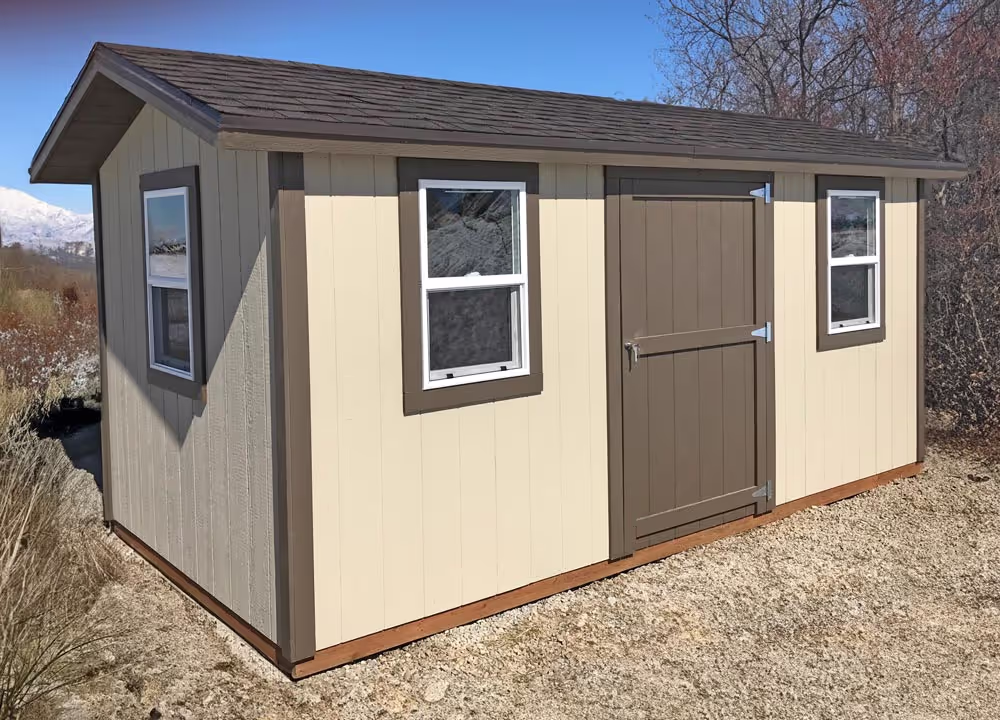 A 10 foot by 16 foot standard apex shed used as a pigeon loft