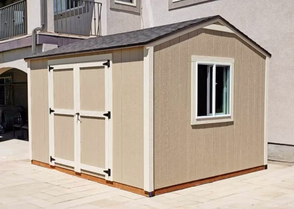 A 10x12 standard apex shed with a 6 foot double door on the side wall