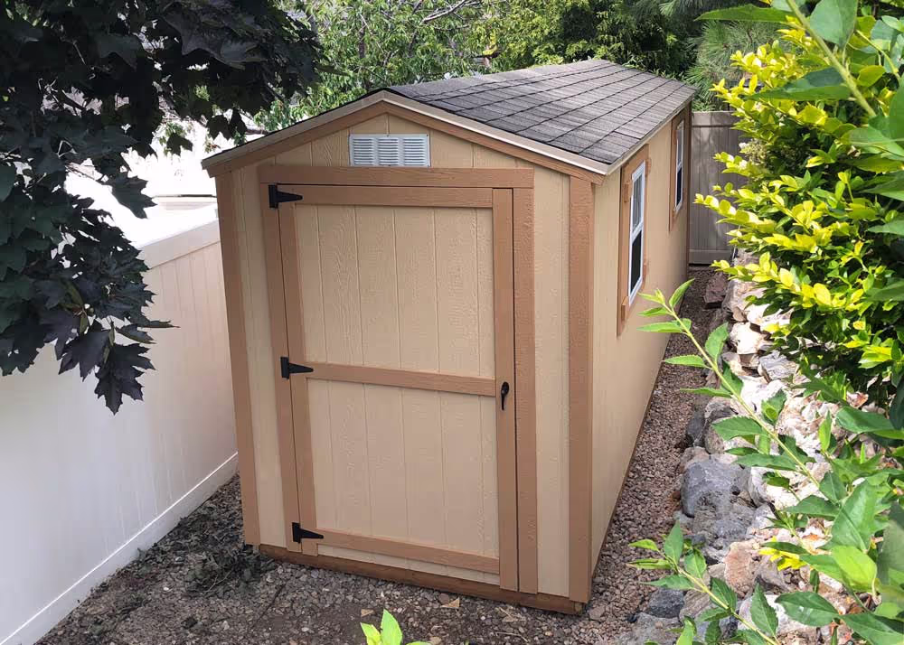 A 6 foot by 20 foot standard apex storage shed