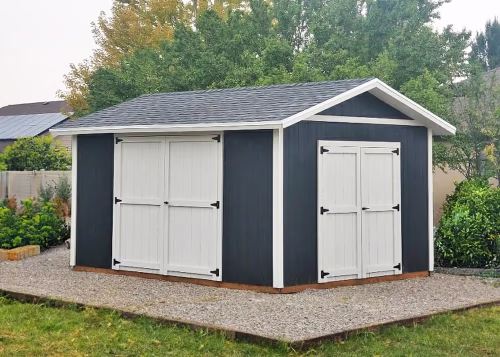 A 12 foot by 16 foot Tall Apex Shed with 2 sets of 6 foot wide double doors