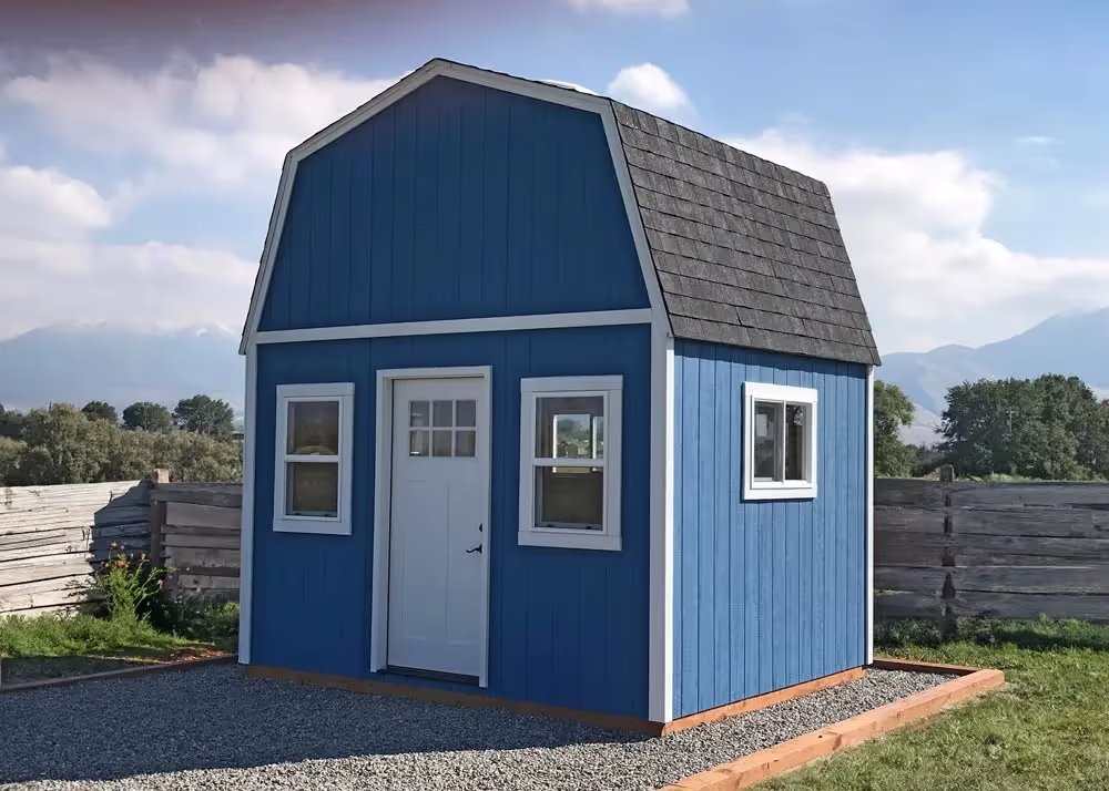 A 10 foot by 10 foot Tall barn shed used as a play house.