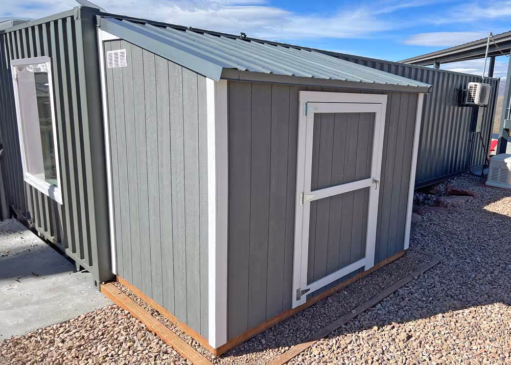 A 6 foot by 10 foot Lean-To shed with a metal roof