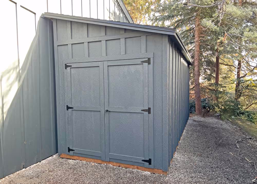 An 8' x 18' Tall Lean-To Shed with Board and batten siding