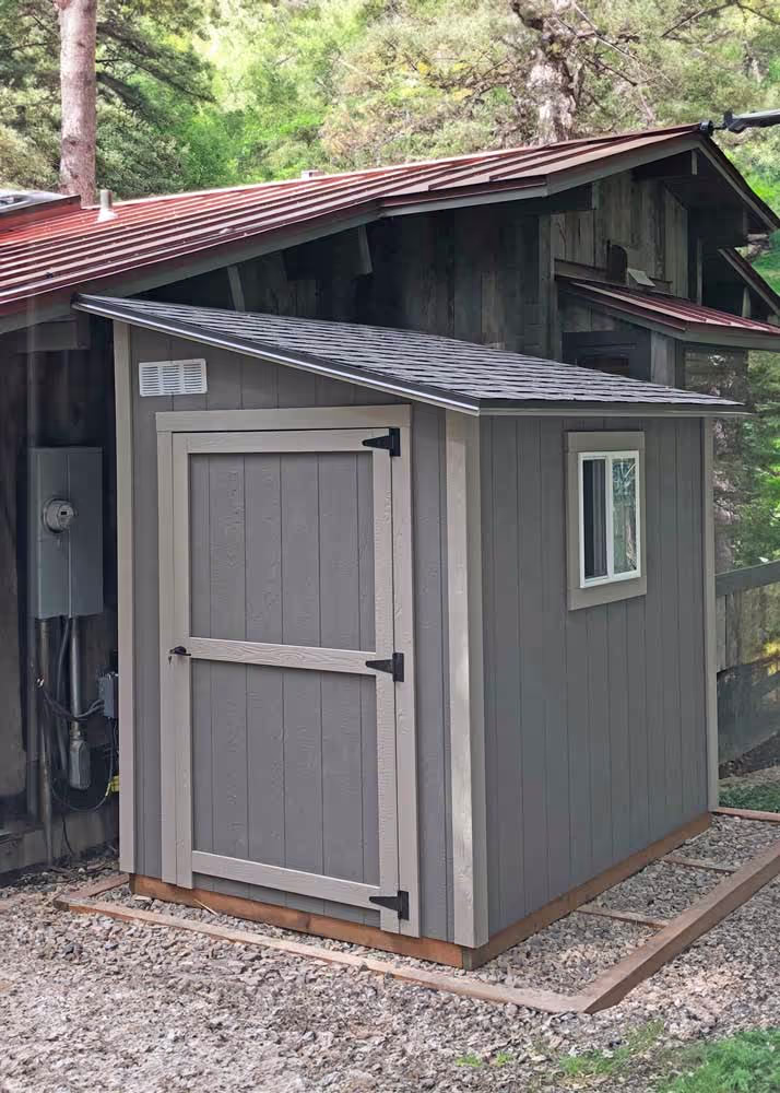 A nice 6 foot by 8 foot Lean-To style shed with 6 inch roof overhang