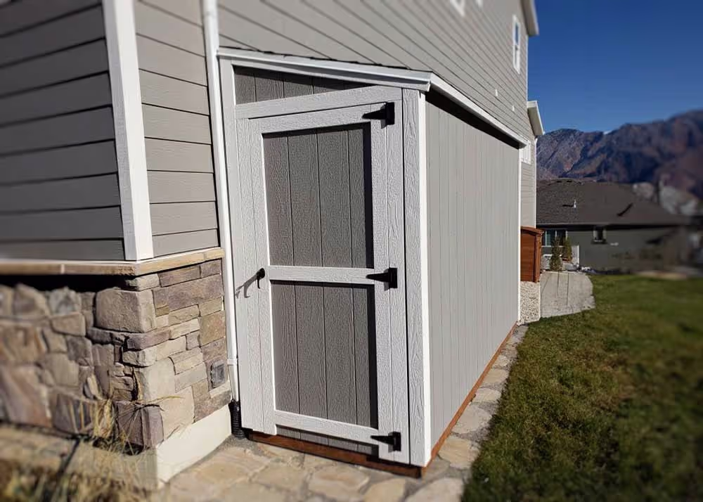 A 4 foot by 12 foot Lean-To style shed with a 3 foot wide door on the end wall