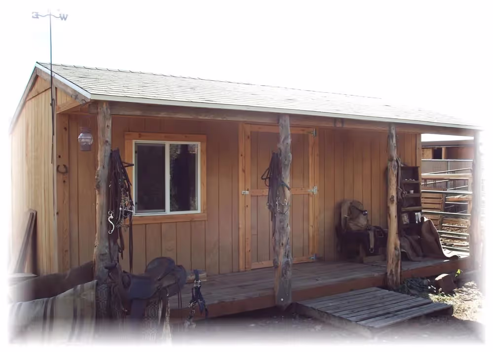 A 14' x 20' Tack Shed with cedar posts and T-111 Siding